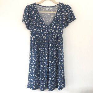 Blue White Yellow Floral Flowers Spring Mini  Fit and Flare Dress size S
